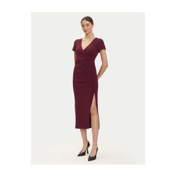 Rochie tricotata -  fermoar - bordeaux - poliester