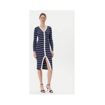 Rochie tricotata in dungi - cu maneca lunga