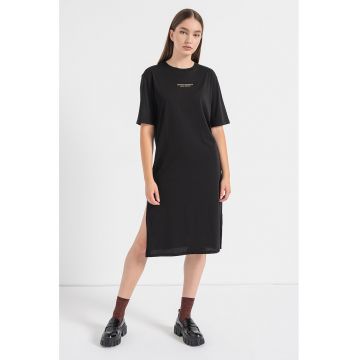 Rochie-tricou cu slit lateral - Alb/Negru stins