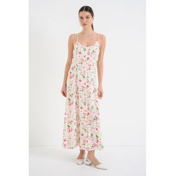 Rochie vaporoasa cu model - Alb/Verde/Fucsia