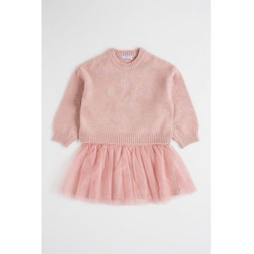 Set de pulover si rochie evazata - 2 piese - Roz pastel