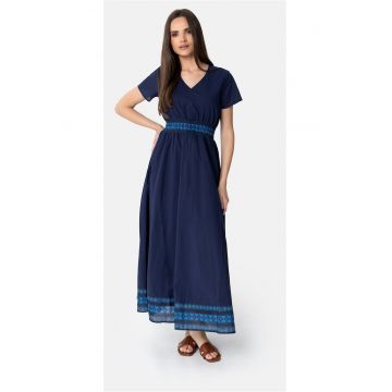 Rochie bumbac  decolteu V - albastru marin - Albastru marin