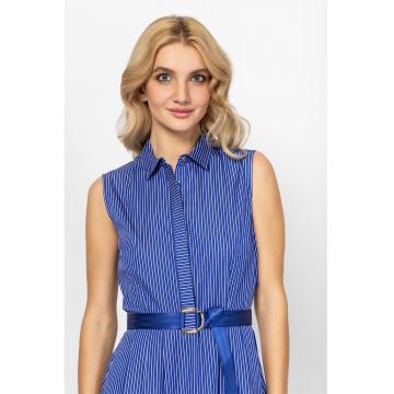 Rochie-camasa cu model in dungi si curea in talie Virag - Albastru pastel