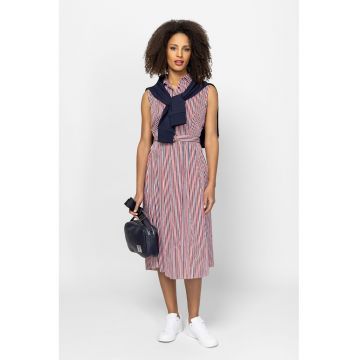 Rochie-camasa cu model in dungi si curea in talie Virag - Rosu