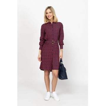 Rochie-camasa cu o curea in talie Varonna - Rosu inchis/Bleumarin
