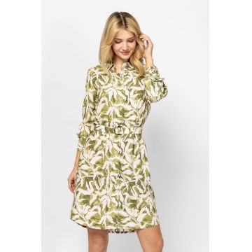 Rochie-camasa cu o curea in talie Varonna - Verde deschis/Alb murdar