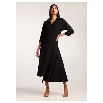 Rochie-camasa midi cu croiala asimetrica Yemen - Negru