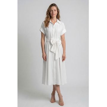 Rochie-camasa midi cu funda - Alb optic