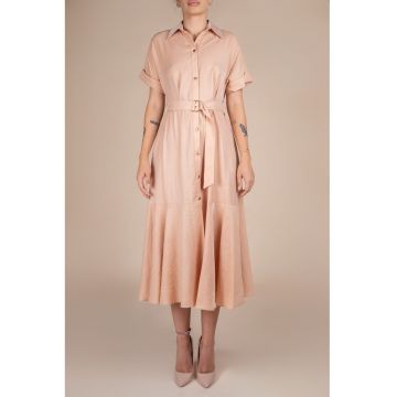 Rochie camasa midi cu volan si cordon