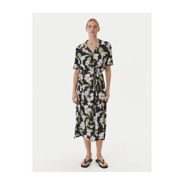 Rochie camasa -  negru - viscoza - sistem inchidere nasturi - Negru