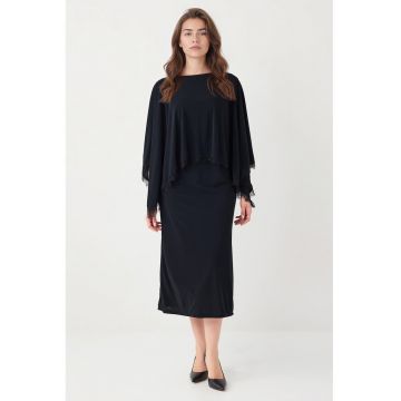 Rochie-capa cu detalii din dantela - Negru