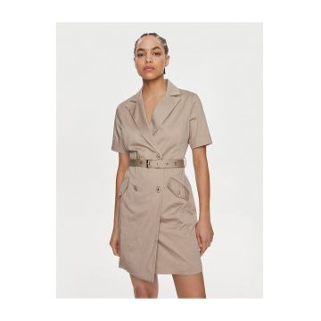 Rochie casual -  bumbac - bej - sistem inchidere cu nasturi -