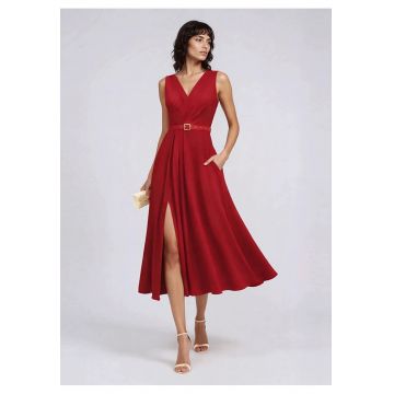 Rochie cocktail midi cu drapaje Amavi - Rosu