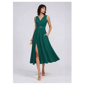 Rochie cocktail midi cu drapaje Amavi - Verde inchis