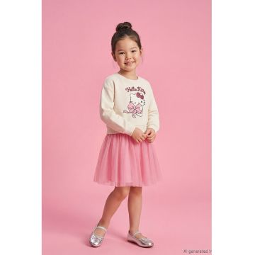 Rochie combi cu imprimeu Hello Kitty - Roz deschis/Alb murdar/Rosu capsuna