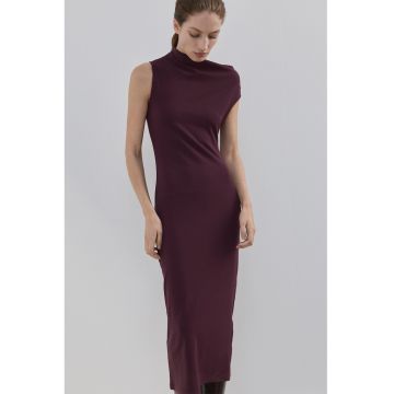 Rochie cu croiala dreapta fara maneci cu decolteu drapat - Rosu inchis