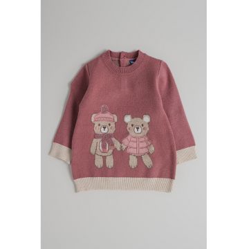 Rochie cu imprimeu grafic si decolteu la baza gatului - Maro taupe deschis/Roz prafuit