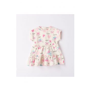 Rochie cu imprimeu pentru fete nou nascut -  4.6135 - Crem/Roz - Mov/Roz/Crem