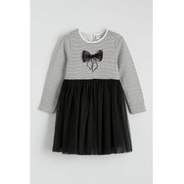 Rochie cu maneci lungi si dungi - Alb/Negru