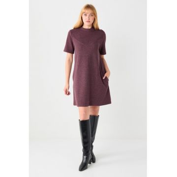 Rochie cu maneci scurte si buzunare laterale - Violet melange