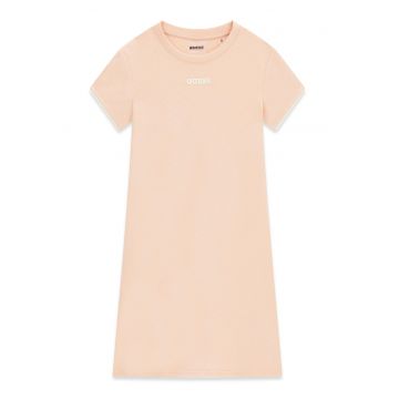 Rochie cu maneci scurte si detaliu logo - Bej deschis