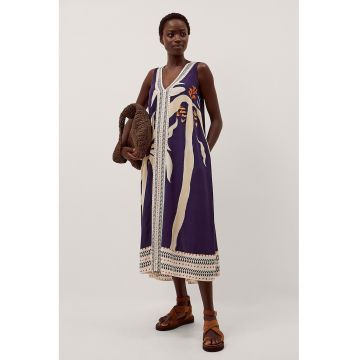 Rochie cu model si decolteu in V Paloma - Alb fildes/Albastru indigo