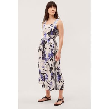 Rochie cu model si decolteu patrat - Alb/Albastru