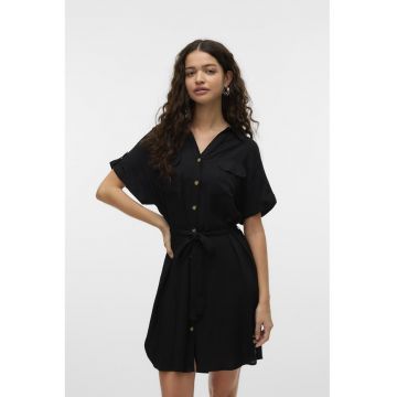 Rochie cu nasturi si maneci scurte - Negru