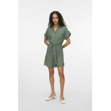 Rochie cu nasturi si maneci scurte - Verde