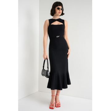 Rochie cu striati - terminatii cu volane si decupaj - Negru