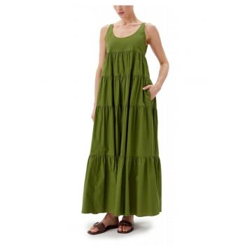 Rochie cu volane dama  bumbac organic/elastan - verde