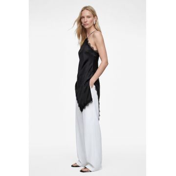 Rochie de satin cu insertii de dantela - Negru