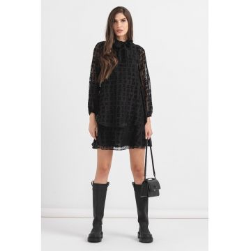 Rochie de sifon cu model logo - Negru