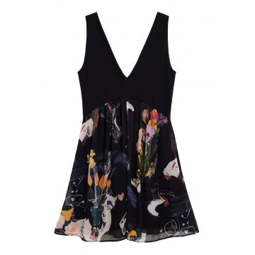 Rochie de vara -  neagra - fermoar - 57% poliester