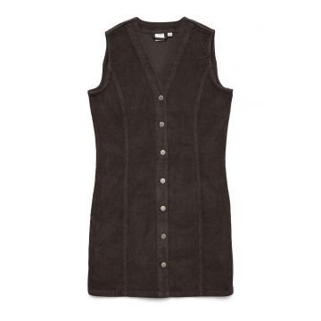 Rochie de zi -  bumbac - nasturi - maro -