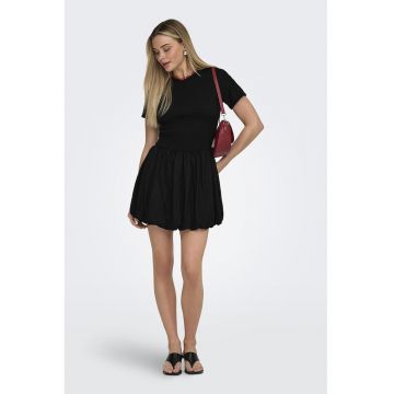 Rochie din amestec de in cu fusta bufanta - Negru -