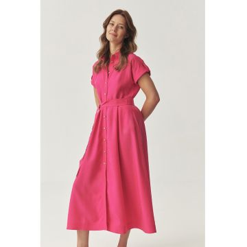 Rochie din amestec de lyocell si cordon in talie - Roz pastel