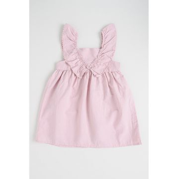 Rochie din bumbac si in cu volane - Roz prafuit