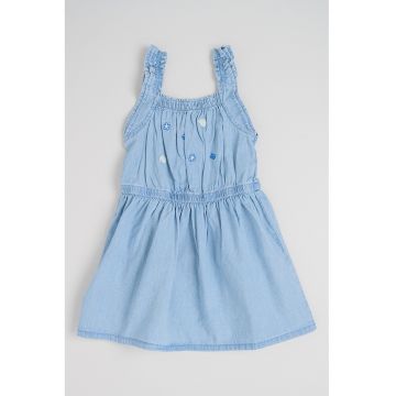 Rochie din denim cu talie elastica - Albastru deschis