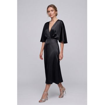 Rochie din satin cu decolteu drapat - Negru