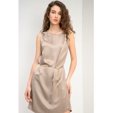 Rochie din satin Koberi - Maro nisip