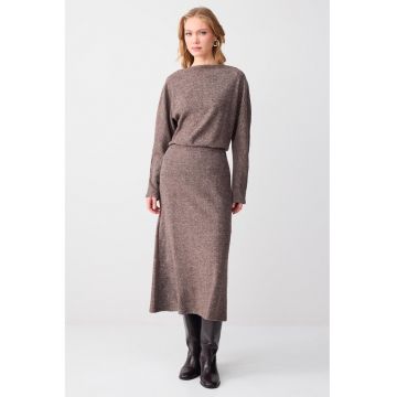 Rochie din tricot cu maneci liliac - Maro melange
