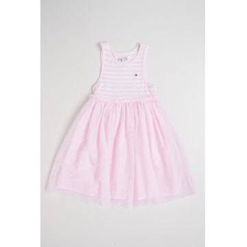 Rochie din tul cu dungi - Roz pal