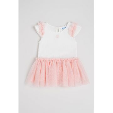 Rochie din tul cu model 2in1 - Alb/Piersica