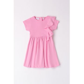 Rochie evazata cu fronseuri - Roz pastel