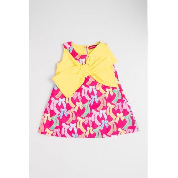 Rochie evazata cu funda - Verde/Galben/Fucsia