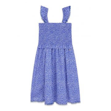 Rochie evazata cu imprimeu floral - Alb/Albastru
