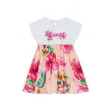 Rochie evazata cu imprimeu floral - Alb/Roz