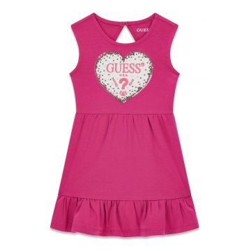 Rochie evazata cu imprimeu logo - Fucsia