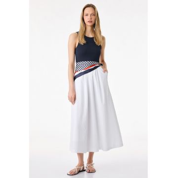 Rochie evazata cu model 2in1 - Alb/Bleumarin